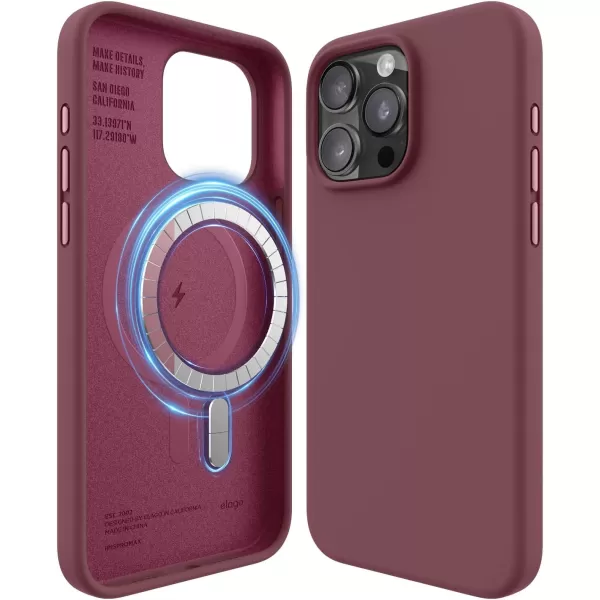 elago Magnetic Silicone Case Compatible with iPhone 15 Pro Max Case 67 Inch Compatible with All MagSafe Accessories  Builtin Magnets Soft Grip Silicone Shockproof BurgundyJean Indigo