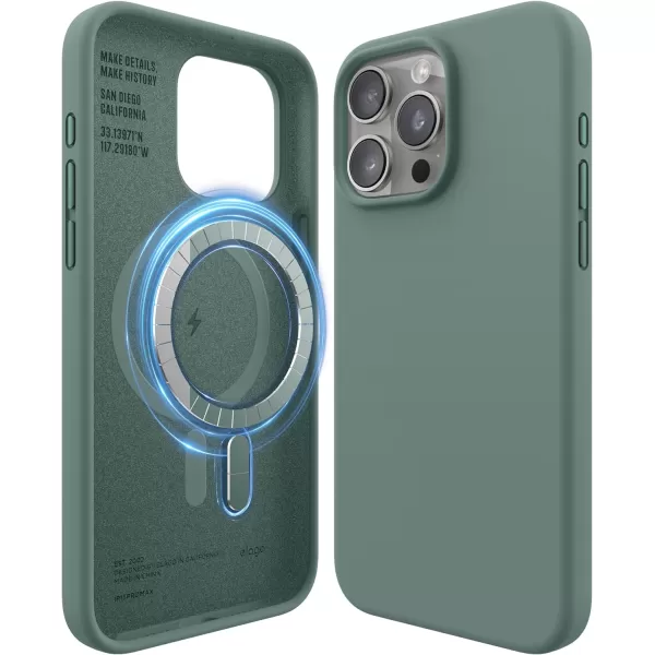 elago Magnetic Silicone Case Compatible with iPhone 15 Pro Max Case 67 Inch Compatible with All MagSafe Accessories  Builtin Magnets Soft Grip Silicone Shockproof BurgundyMidnight Green