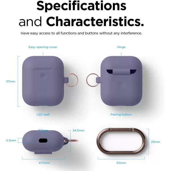 elago Silicone Case with Keychain Compatible with Apple AirPods 2 Wireless Charging Case Front LED Visible AntiSlip Coating Inside Premium Silicone Neon Hot PinkLavender Gray
