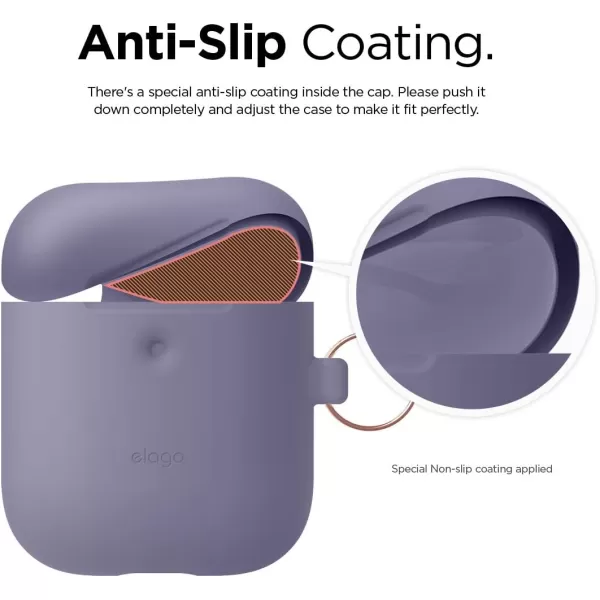 elago Silicone Case with Keychain Compatible with Apple AirPods 2 Wireless Charging Case Front LED Visible AntiSlip Coating Inside Premium Silicone Neon Hot PinkLavender Gray