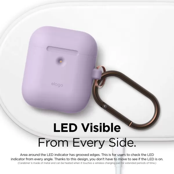 elago Silicone Case with Keychain Compatible with Apple AirPods 2 Wireless Charging Case Front LED Visible AntiSlip Coating Inside Premium Silicone Neon Hot PinkLavender