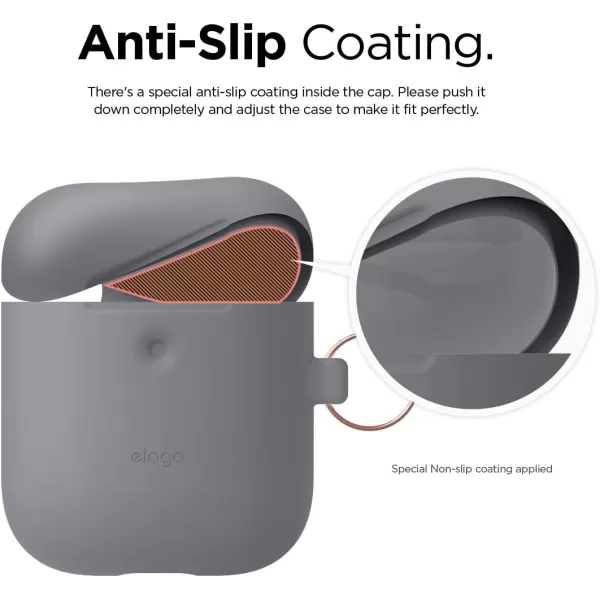 elago Silicone Case with Keychain Compatible with Apple AirPods 2 Wireless Charging Case Front LED Visible AntiSlip Coating Inside Premium Silicone Neon Hot PinkMedium Gray