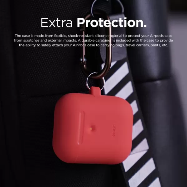 elago Silicone Case with Keychain Compatible with Apple AirPods 2 Wireless Charging Case Front LED Visible AntiSlip Coating Inside Premium Silicone Neon Hot PinkRed