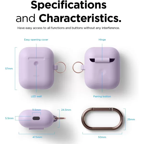 elago Silicone Case with Keychain Compatible with Apple AirPods 2 Wireless Charging Case Front LED Visible AntiSlip Coating Inside Premium Silicone Neon Hot PinkLavender