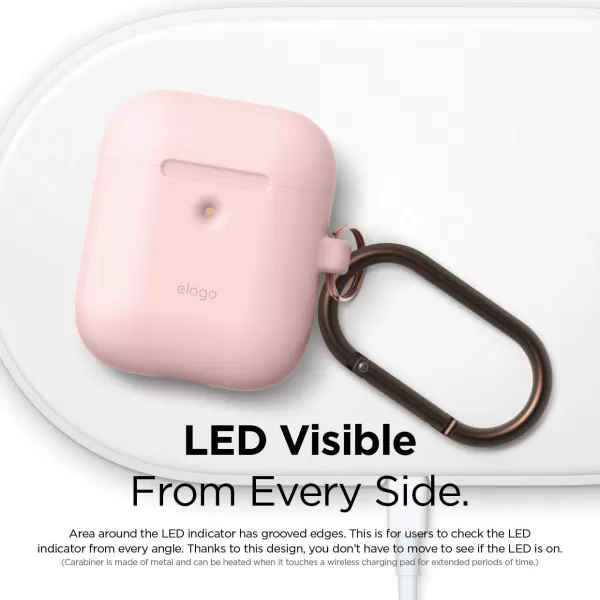 elago Silicone Case with Keychain Compatible with Apple AirPods 2 Wireless Charging Case Front LED Visible AntiSlip Coating Inside Premium Silicone Neon Hot PinkLovely Pink