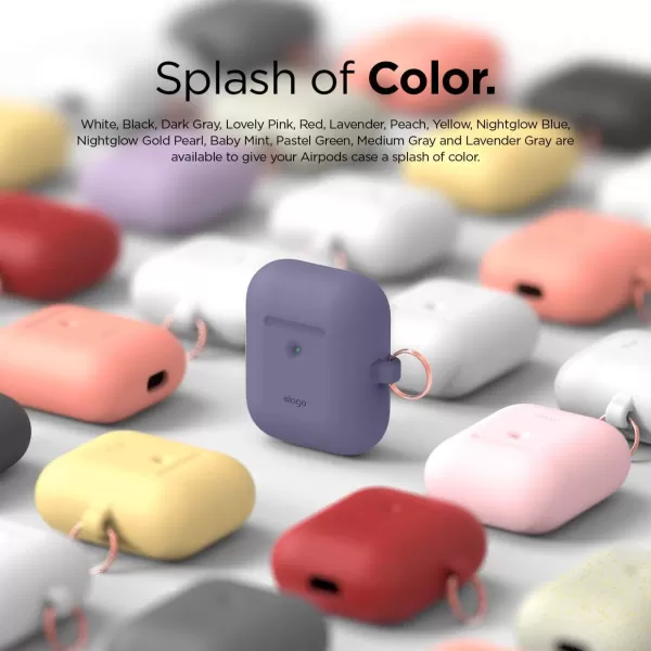 elago Silicone Case with Keychain Compatible with Apple AirPods 2 Wireless Charging Case Front LED Visible AntiSlip Coating Inside Premium Silicone Neon Hot PinkLavender Gray