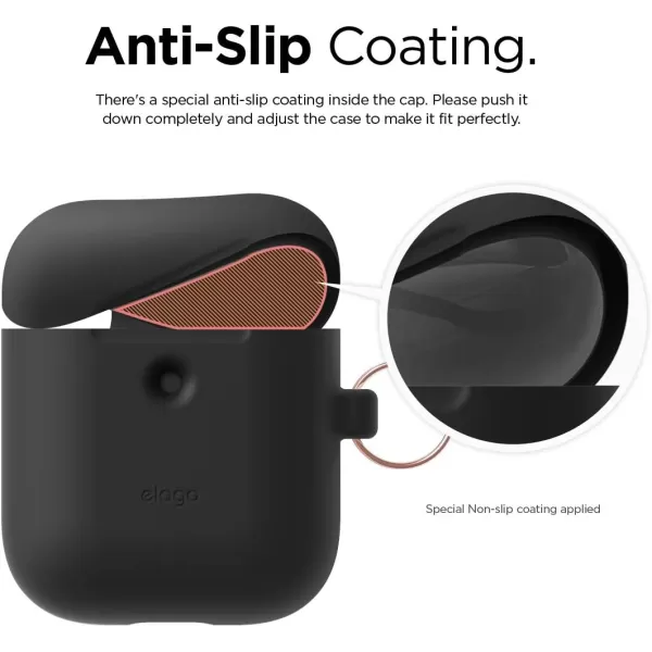 elago Silicone Case with Keychain Compatible with Apple AirPods 2 Wireless Charging Case Front LED Visible AntiSlip Coating Inside Premium Silicone Neon Hot PinkBlack