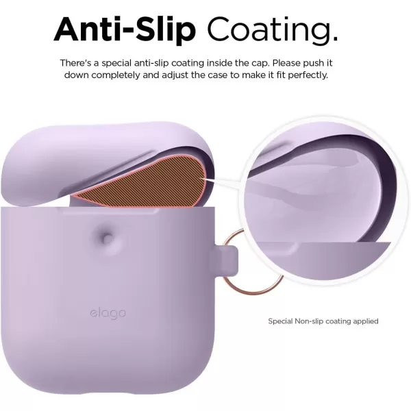 elago Silicone Case with Keychain Compatible with Apple AirPods 2 Wireless Charging Case Front LED Visible AntiSlip Coating Inside Premium Silicone Neon Hot PinkLavender