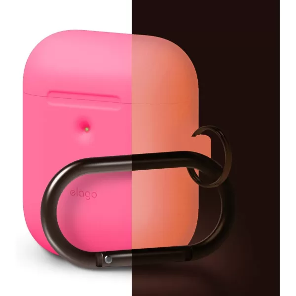 elago Silicone Case with Keychain Compatible with Apple AirPods 2 Wireless Charging Case Front LED Visible AntiSlip Coating Inside Premium Silicone Neon Hot PinkNeon Hot Pink