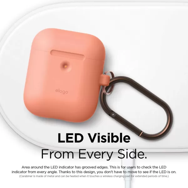 elago Silicone Case with Keychain Compatible with Apple AirPods 2 Wireless Charging Case Front LED Visible AntiSlip Coating Inside Premium Silicone Neon Hot PinkPeach