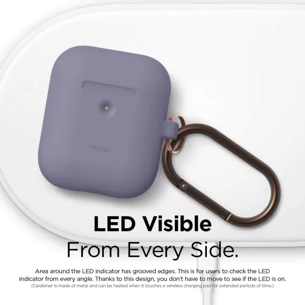 elago Silicone Case with Keychain Compatible with Apple AirPods 2 Wireless Charging Case Front LED Visible AntiSlip Coating Inside Premium Silicone Neon Hot PinkLavender Gray