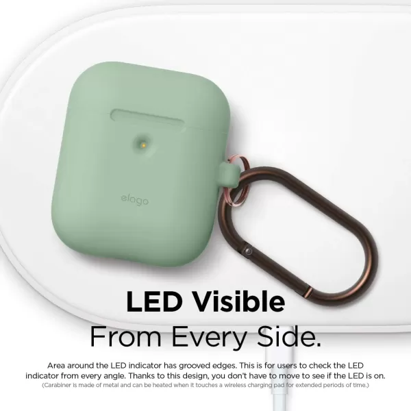 elago Silicone Case with Keychain Compatible with Apple AirPods 2 Wireless Charging Case Front LED Visible AntiSlip Coating Inside Premium Silicone Neon Hot PinkPastel Green