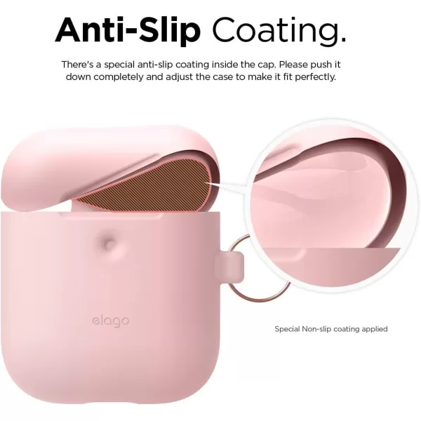 elago Silicone Case with Keychain Compatible with Apple AirPods 2 Wireless Charging Case Front LED Visible AntiSlip Coating Inside Premium Silicone Neon Hot PinkLovely Pink