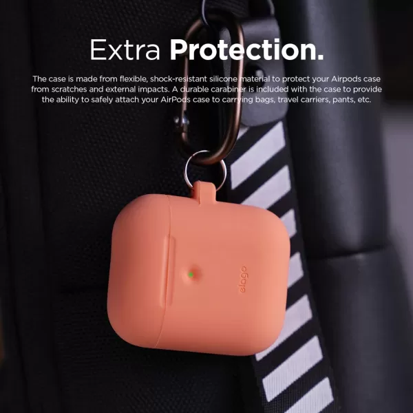 elago Silicone Case with Keychain Compatible with Apple AirPods 2 Wireless Charging Case Front LED Visible AntiSlip Coating Inside Premium Silicone Neon Hot PinkPeach