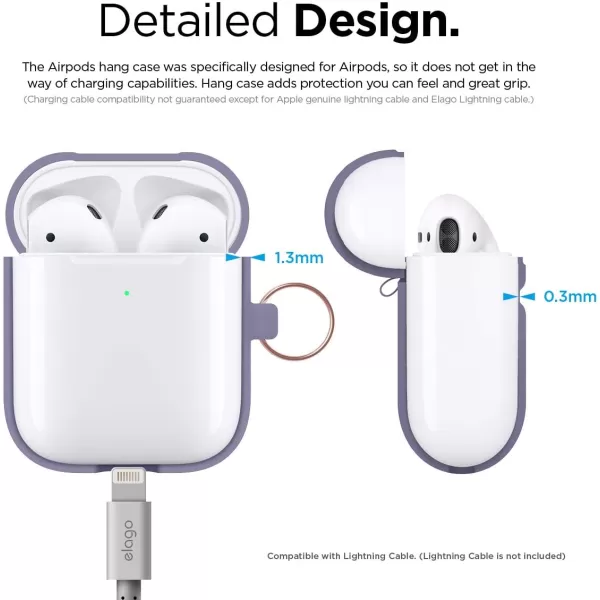 elago Silicone Case with Keychain Compatible with Apple AirPods 2 Wireless Charging Case Front LED Visible AntiSlip Coating Inside Premium Silicone Neon Hot PinkLavender Gray