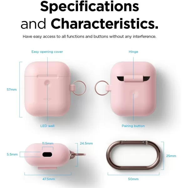 elago Silicone Case with Keychain Compatible with Apple AirPods 2 Wireless Charging Case Front LED Visible AntiSlip Coating Inside Premium Silicone Neon Hot PinkLovely Pink