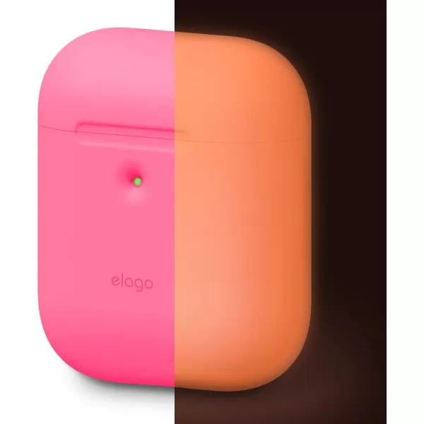 elago Silicone Protective Case Compatible with Apple AirPods 2 Wireless Charging Case Front LED Visible AntiSlip Coating Inside Patent Registered Neon YellowNeon Hot Pink