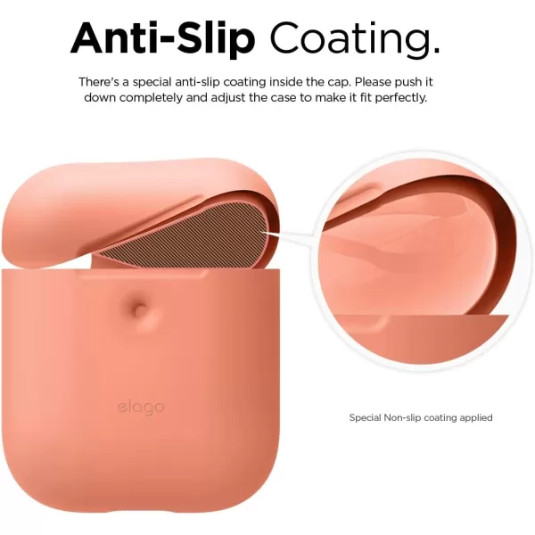 elago Silicone Protective Case Compatible with Apple AirPods 2 Wireless Charging Case Front LED Visible AntiSlip Coating Inside Patent Registered Neon YellowPeach