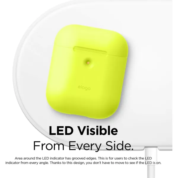 elago Silicone Protective Case Compatible with Apple AirPods 2 Wireless Charging Case Front LED Visible AntiSlip Coating Inside Patent Registered Neon YellowNeon Yellow