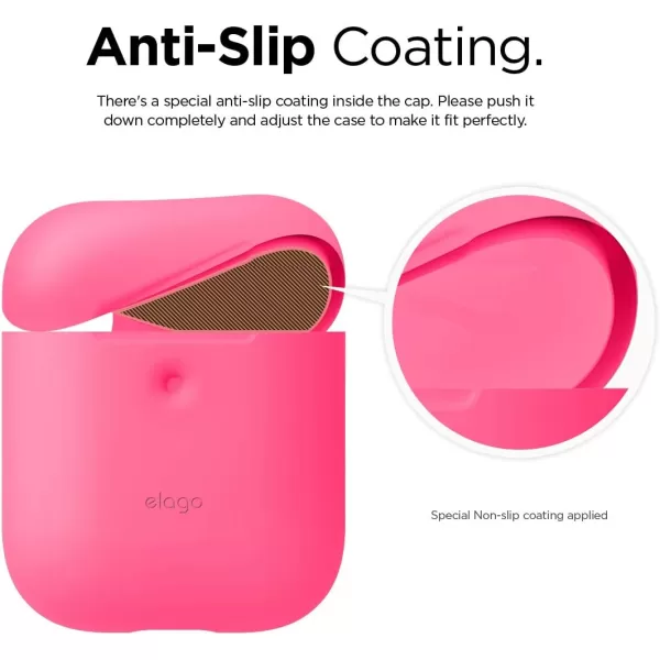 elago Silicone Protective Case Compatible with Apple AirPods 2 Wireless Charging Case Front LED Visible AntiSlip Coating Inside Patent Registered Neon YellowNeon Hot Pink