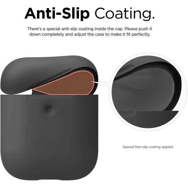 elago Silicone Protective Case Compatible with Apple AirPods 2 Wireless Charging Case Front LED Visible AntiSlip Coating Inside Patent Registered Neon YellowDark Gray