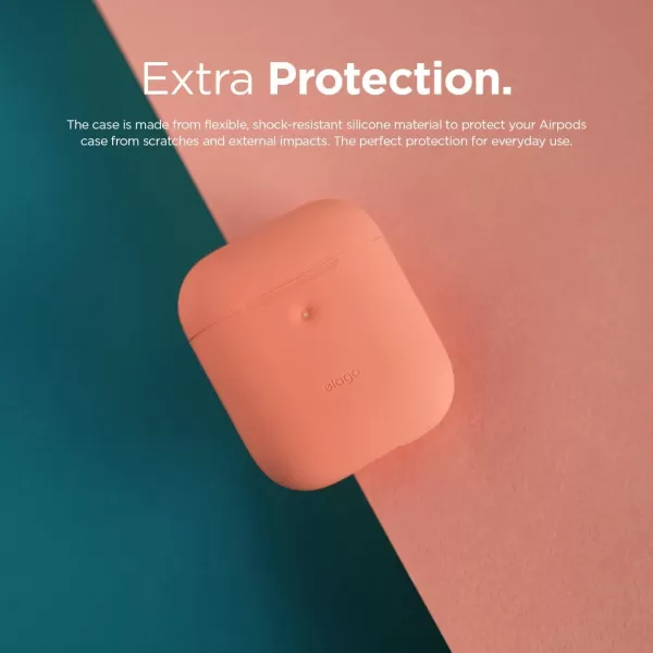 elago Silicone Protective Case Compatible with Apple AirPods 2 Wireless Charging Case Front LED Visible AntiSlip Coating Inside Patent Registered Neon YellowPeach