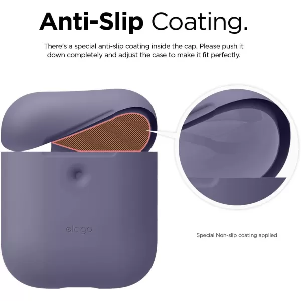 elago Silicone Protective Case Compatible with Apple AirPods 2 Wireless Charging Case Front LED Visible AntiSlip Coating Inside Patent Registered Neon YellowLavender Gray