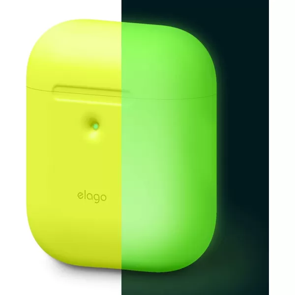 elago Silicone Protective Case Compatible with Apple AirPods 2 Wireless Charging Case Front LED Visible AntiSlip Coating Inside Patent Registered Neon YellowNeon Yellow