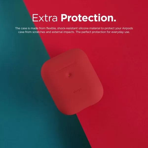 elago Silicone Protective Case Compatible with Apple AirPods 2 Wireless Charging Case Front LED Visible AntiSlip Coating Inside Patent Registered Neon YellowRed