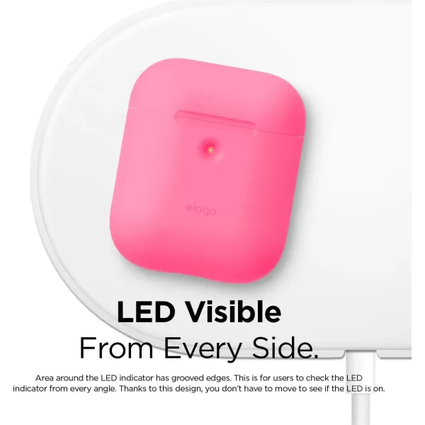 elago Silicone Protective Case Compatible with Apple AirPods 2 Wireless Charging Case Front LED Visible AntiSlip Coating Inside Patent Registered Neon YellowNeon Hot Pink