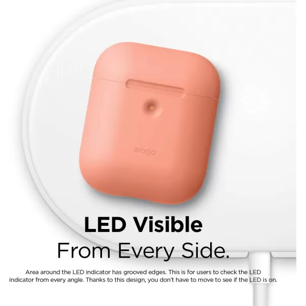 elago Silicone Protective Case Compatible with Apple AirPods 2 Wireless Charging Case Front LED Visible AntiSlip Coating Inside Patent Registered Neon YellowPeach