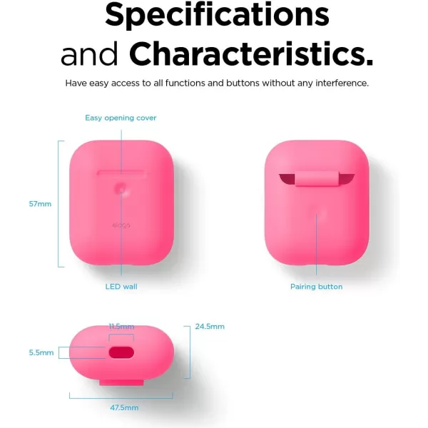 elago Silicone Protective Case Compatible with Apple AirPods 2 Wireless Charging Case Front LED Visible AntiSlip Coating Inside Patent Registered Neon YellowNeon Hot Pink