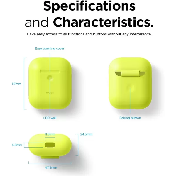 elago Silicone Protective Case Compatible with Apple AirPods 2 Wireless Charging Case Front LED Visible AntiSlip Coating Inside Patent Registered Neon YellowNeon Yellow