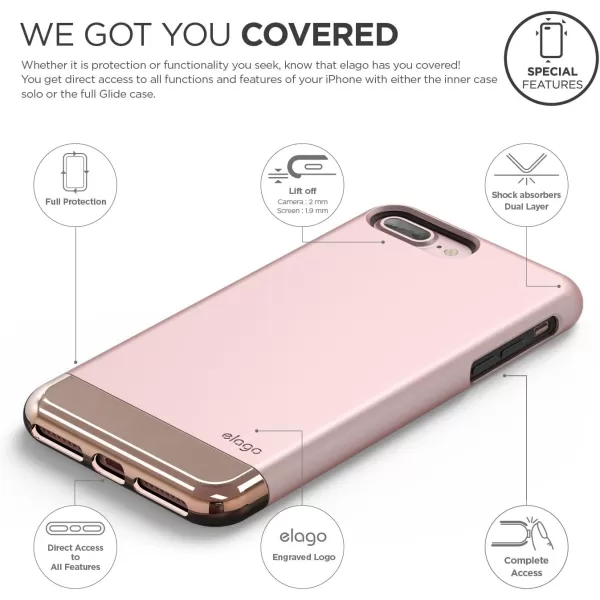 elago iPhone 7 Plus Case GlideExtreme RedBlack  MultiOption CaseMilitary Drop Test Certified  for iPhone 7 Plus Included Tempered Glass Screen ProtectorRose Gold  Chrome Rose Gold