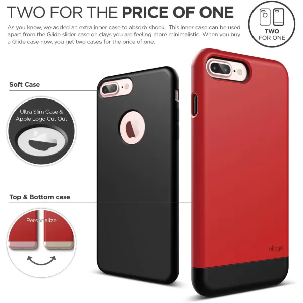 elago iPhone 7 Plus Case GlideExtreme RedBlack  MultiOption CaseMilitary Drop Test Certified  for iPhone 7 Plus Included Tempered Glass Screen ProtectorExtreme Red  Black