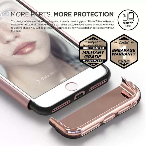 elago iPhone 7 Plus Case GlideExtreme RedBlack  MultiOption CaseMilitary Drop Test Certified  for iPhone 7 Plus Included Tempered Glass Screen ProtectorRose Gold  Chrome Rose Gold