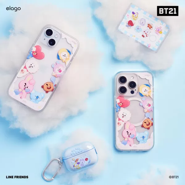 elago l BT21 On The Cloud Hybrid Case Compatible with iPhone 15 Plus 67 inch Durable Full Body Protection Raised Lip Screen  Camera Protection Official Merchandise15 Plus 67