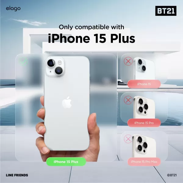 elago l BT21 On The Cloud Hybrid Case Compatible with iPhone 15 Plus 67 inch Durable Full Body Protection Raised Lip Screen  Camera Protection Official Merchandise15 Plus 67