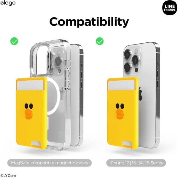 elago l LINE Friends Magnetic Wallet Card Holder 2Cards Compatible with MagSafe for iPhone 15141312 Series  Phone Wallet Long Last Silicone Scratch and Damage Protection SallySally