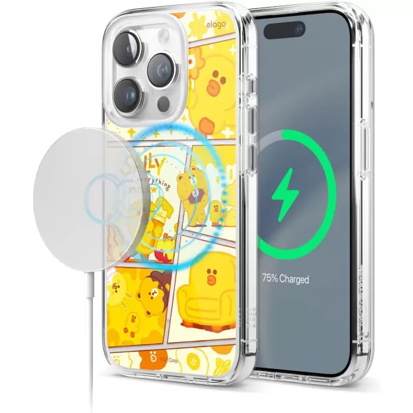 elago l LINE Friends Yellow Sally Magnetic Hybrid Case Compatible with iPhone 15 61 inch Durable Full Body Protection Raised Lip Screen  Camera Protection Official Merchandise15 Pro 61