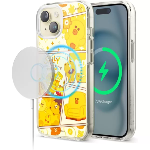 elago l LINE Friends Yellow Sally Magnetic Hybrid Case Compatible with iPhone 15 61 inch Durable Full Body Protection Raised Lip Screen  Camera Protection Official Merchandise15 61