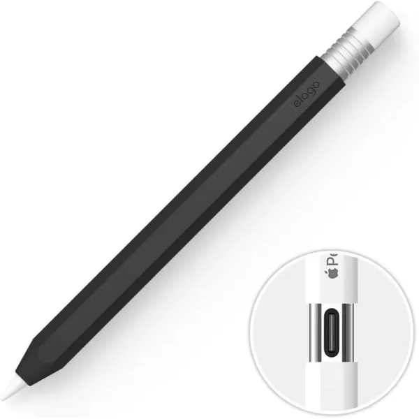 elago Classic Pencil Case Compatible with Apple Pencil USBC Perfect Grip Protective Skin Silicone Sleeve Supports Magnetic Attachment BlackBlack