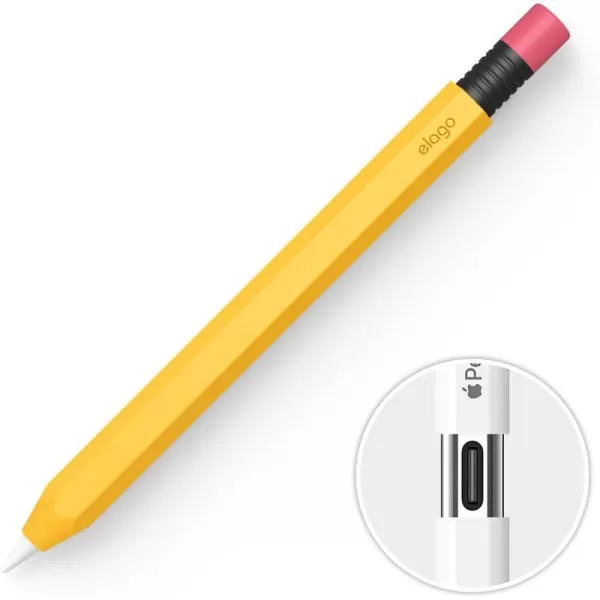 elago Classic Pencil Case Compatible with Apple Pencil USBC Perfect Grip Protective Skin Silicone Sleeve Supports Magnetic Attachment BlackYellow