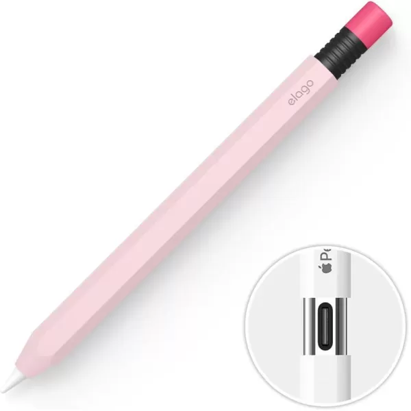 elago Classic Pencil Case Compatible with Apple Pencil USBC Perfect Grip Protective Skin Silicone Sleeve Supports Magnetic Attachment BlueLovely Pink