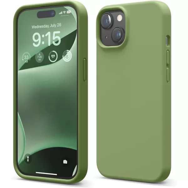 elago Compatible with iPhone 15 Case Liquid Silicone Case Full Body Protective Cover Shockproof Slim Phone Case AntiScratch Soft Microfiber Lining 61 inch Light BlueCedar Green