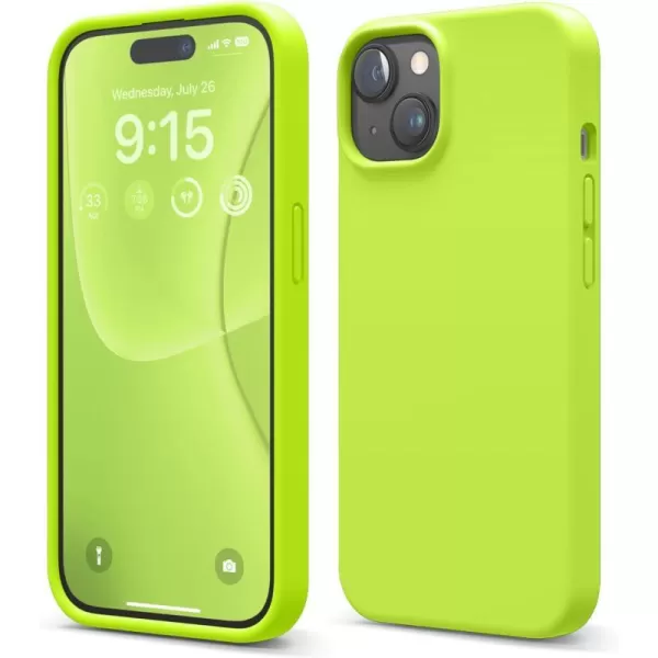 elago Compatible with iPhone 15 Case Liquid Silicone Case Full Body Protective Cover Shockproof Slim Phone Case AntiScratch Soft Microfiber Lining 61 inch PinkLime Green