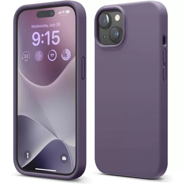 elago Compatible with iPhone 15 Case Liquid Silicone Case Full Body Protective Cover Shockproof Slim Phone Case AntiScratch Soft Microfiber Lining 61 inch Light BlueDeep Lavender