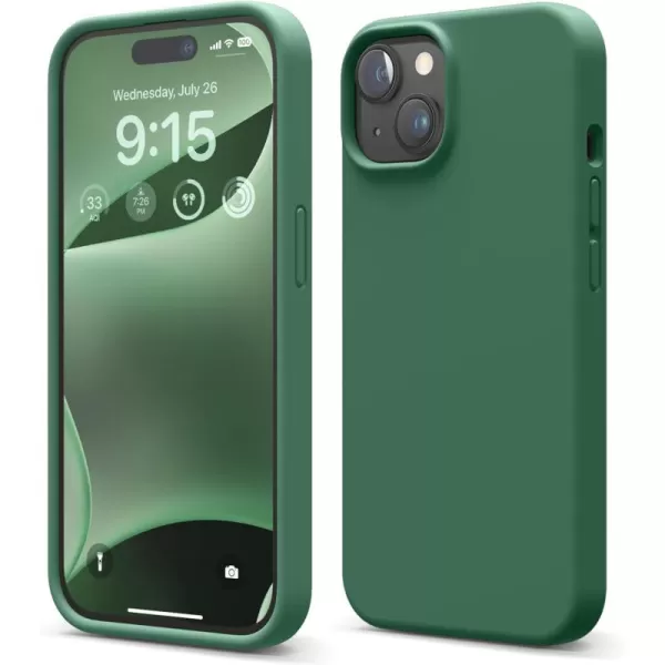 elago Compatible with iPhone 15 Case Liquid Silicone Case Full Body Protective Cover Shockproof Slim Phone Case AntiScratch Soft Microfiber Lining 61 inch Light BlueAlpine Green