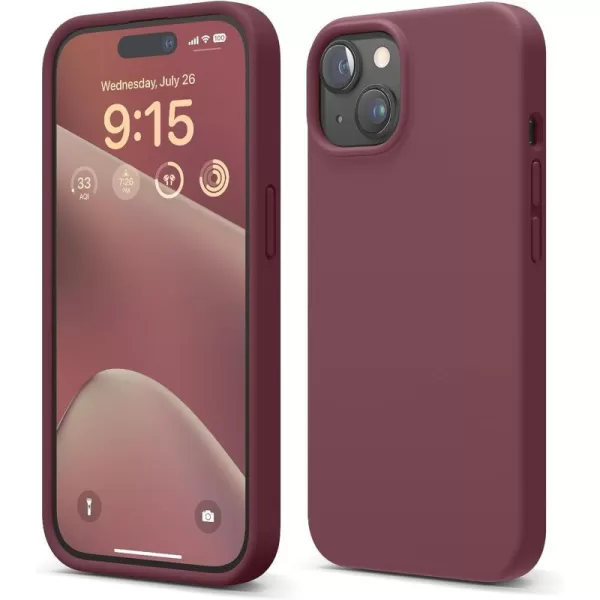 elago Compatible with iPhone 15 Case Liquid Silicone Case Full Body Protective Cover Shockproof Slim Phone Case AntiScratch Soft Microfiber Lining 61 inch PinkBurgundy