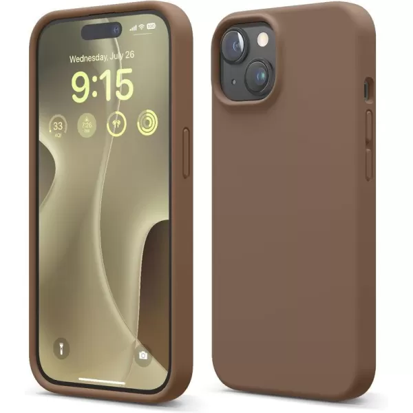 elago Compatible with iPhone 15 Case Liquid Silicone Case Full Body Protective Cover Shockproof Slim Phone Case AntiScratch Soft Microfiber Lining 61 inch Light BlueBrown